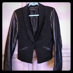 INC faux leather sleeve blazer